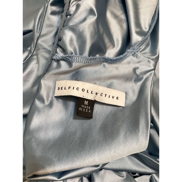 Delfi Collective Roya saphire blue Ruched Twisted  Satin Maxi Dress - Picture 13 of 14